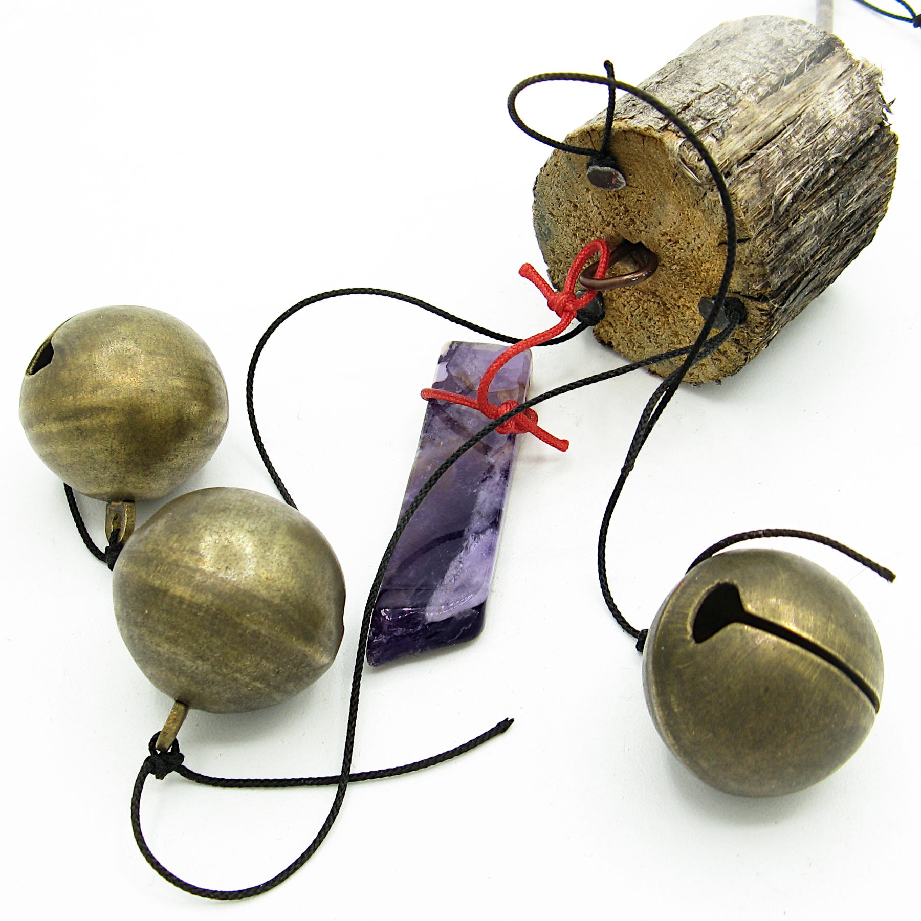 3 Sleigh Bells Polished Amethyst Branch Twigs Handcrafted