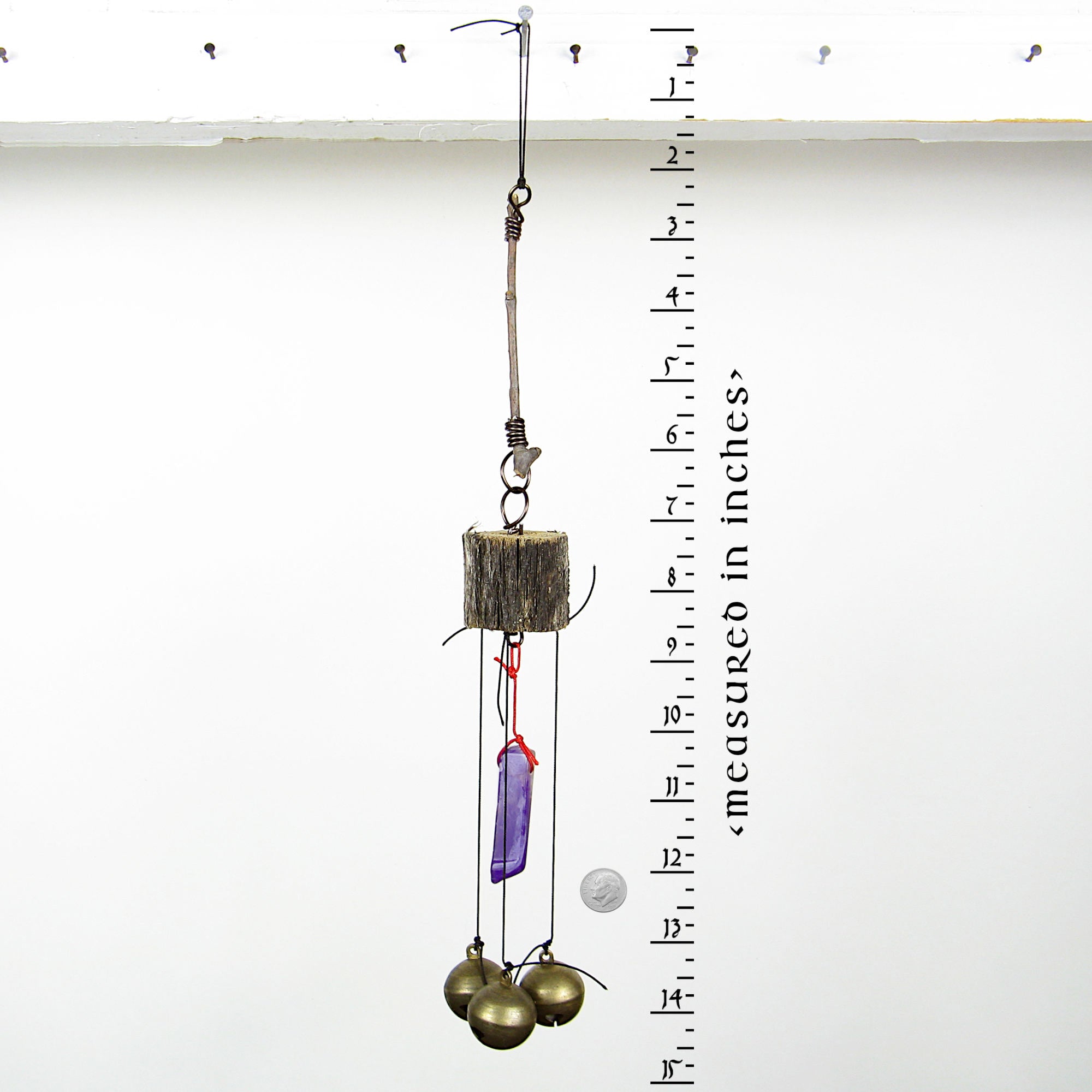 3 Sleigh Bells Polished Amethyst Branch Twigs Handcrafted