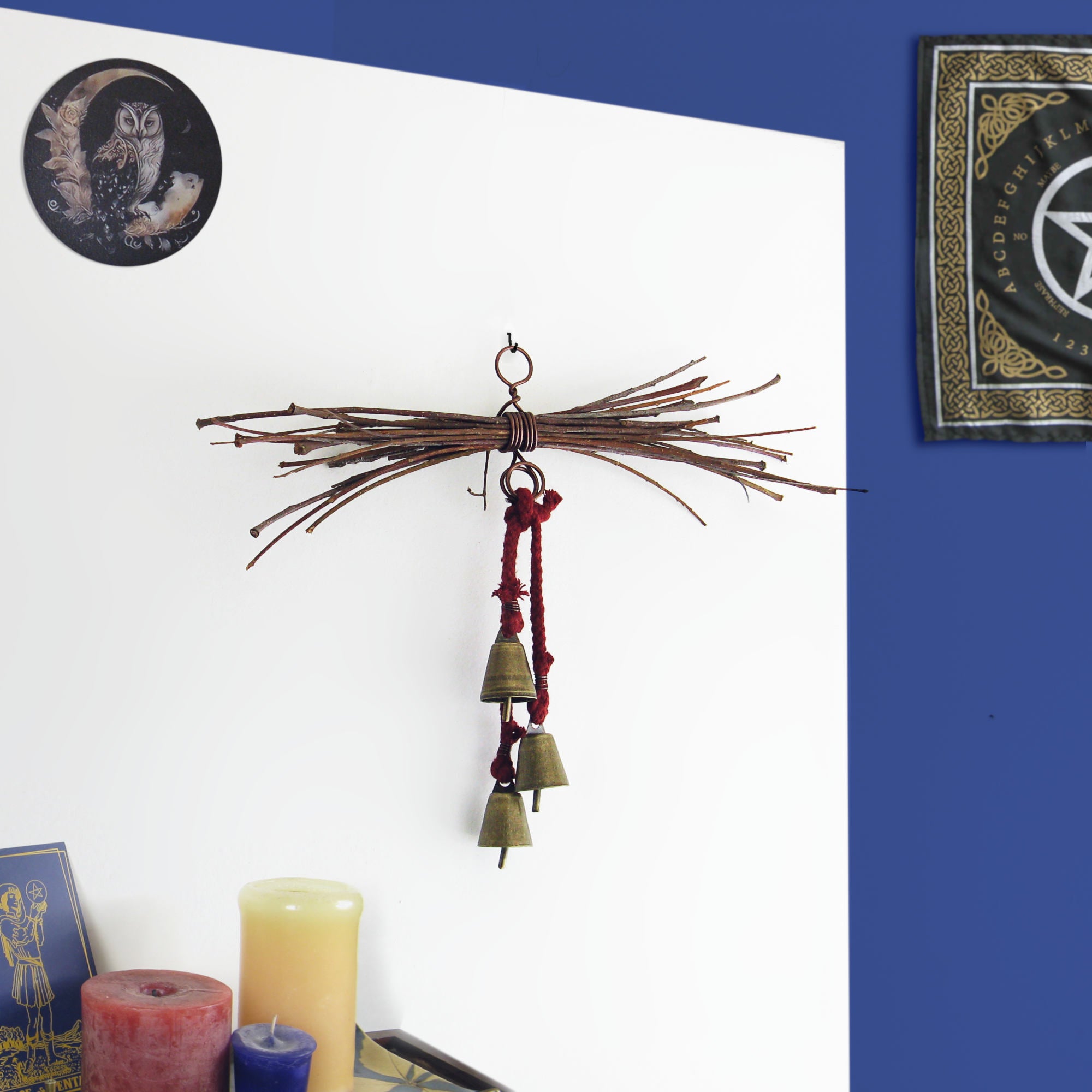 Witch's Bell Rustic Sheaf of Twigs Red Handcrafted Energy Cleansing