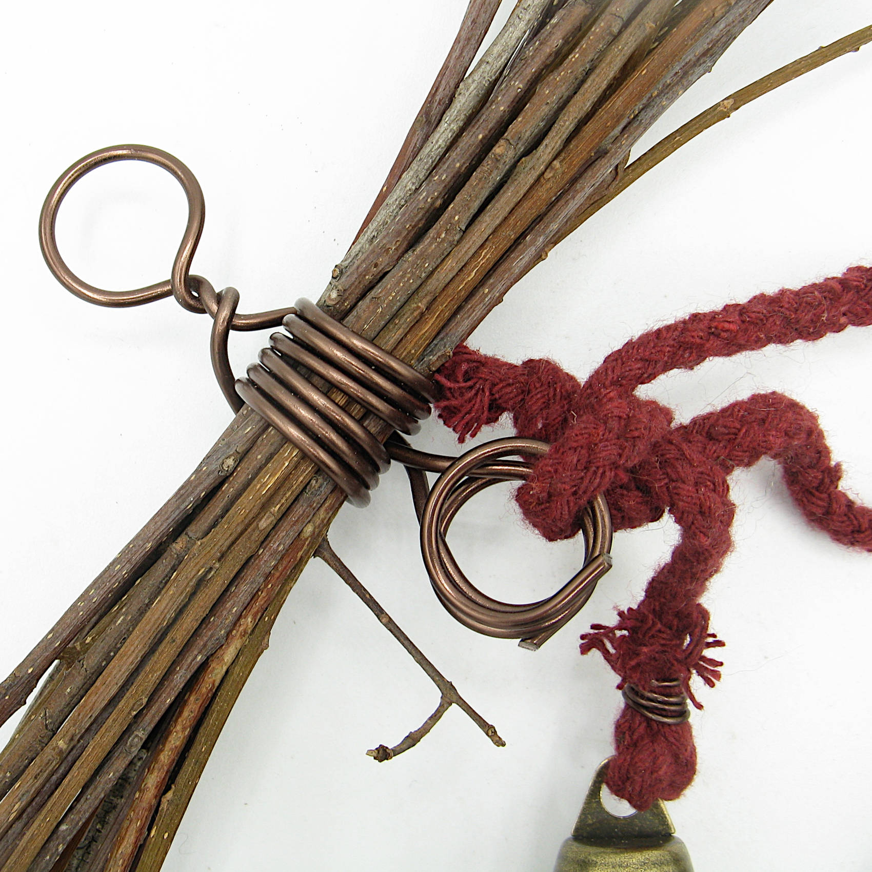 Witch's Bell Rustic Sheaf of Twigs Red Handcrafted Energy Cleansing