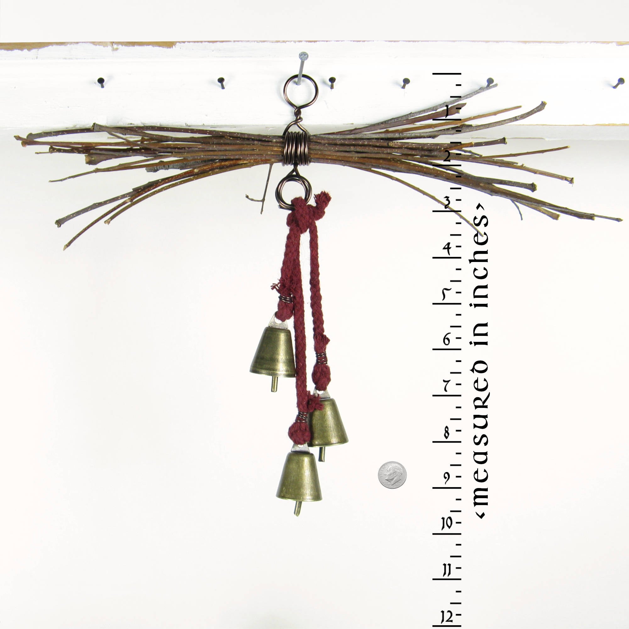 Witch's Bell Rustic Sheaf of Twigs Red Handcrafted Energy Cleansing