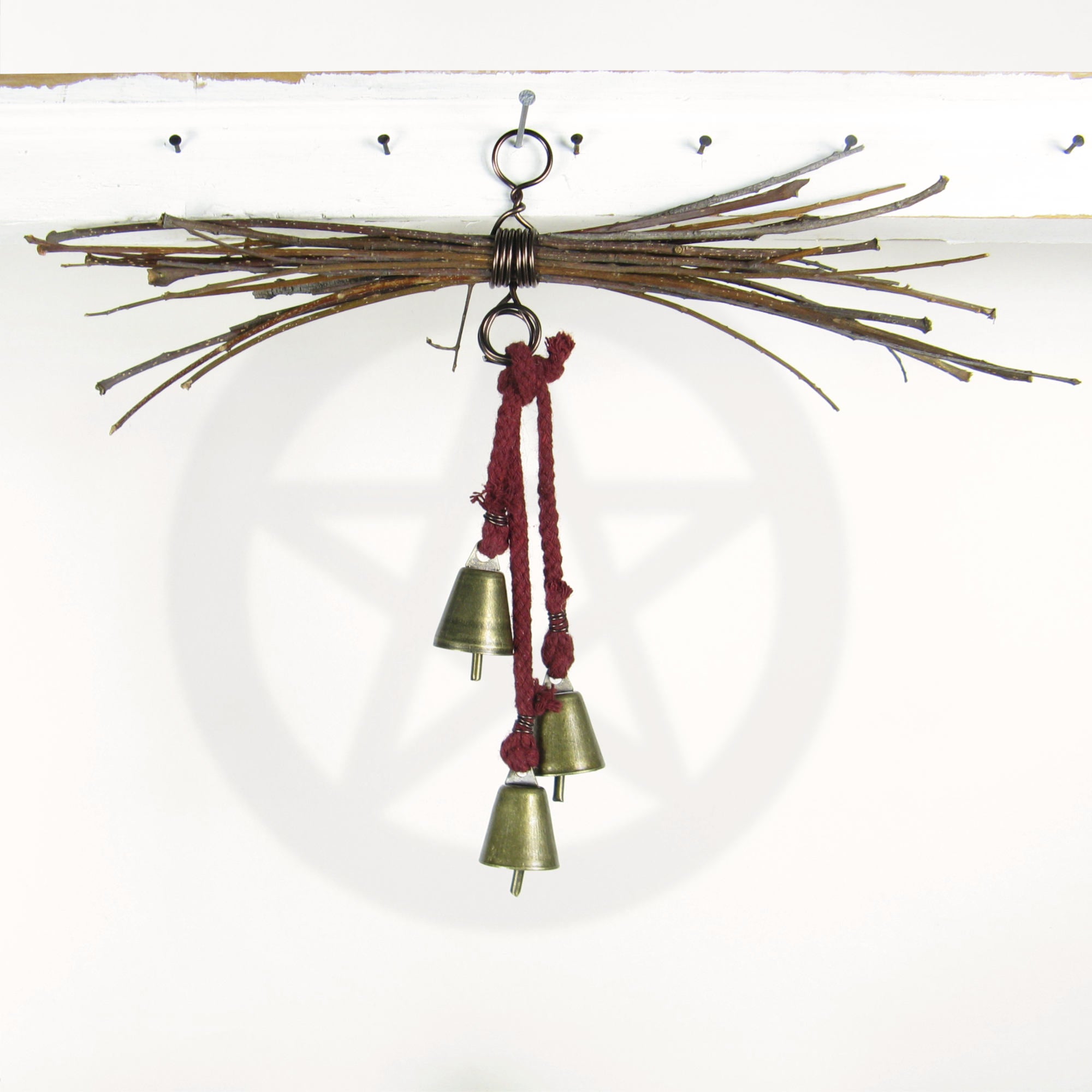 Witch's Bell Rustic Sheaf of Twigs Red Handcrafted Energy Cleansing