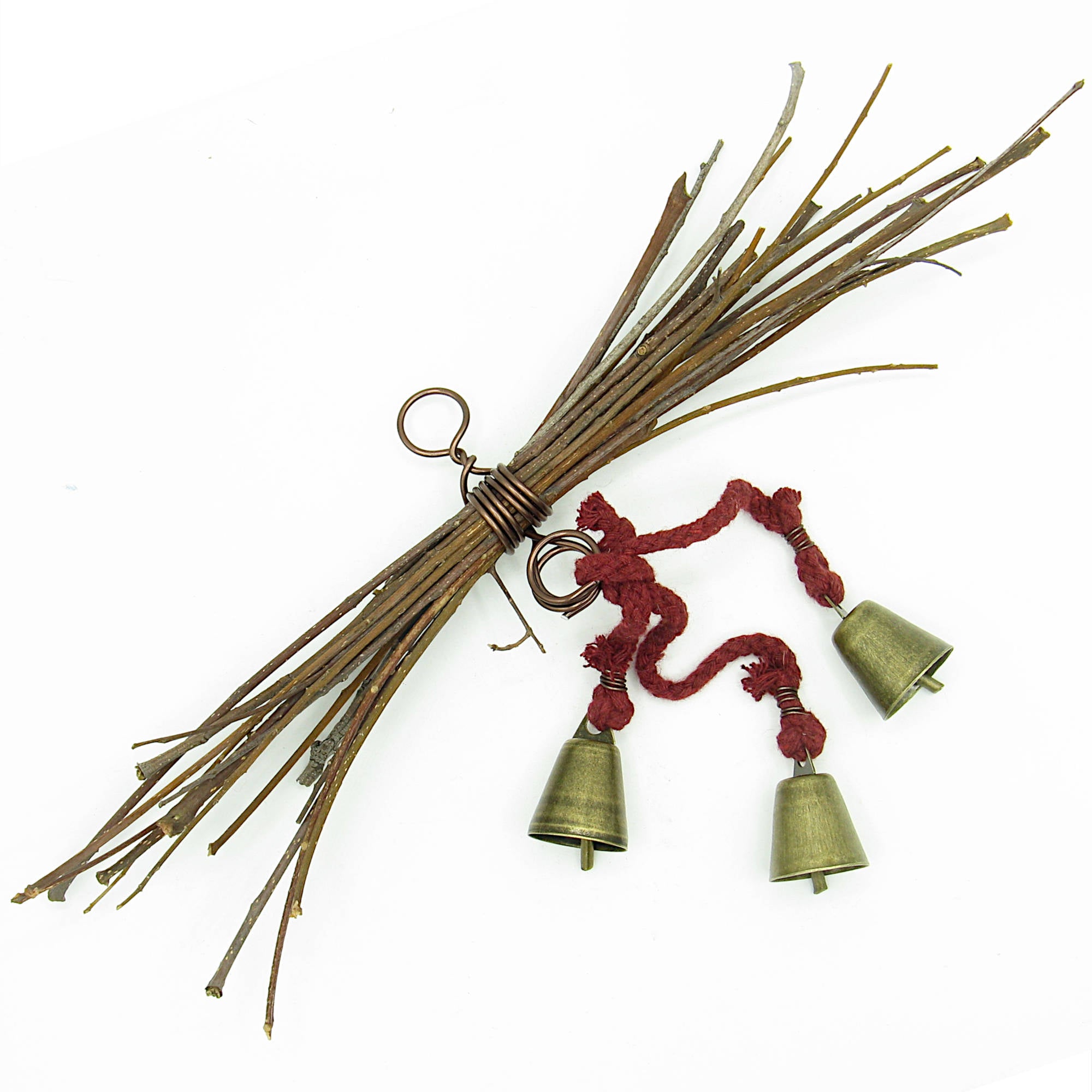 Witch's Bell Rustic Sheaf of Twigs Red Handcrafted Energy Cleansing