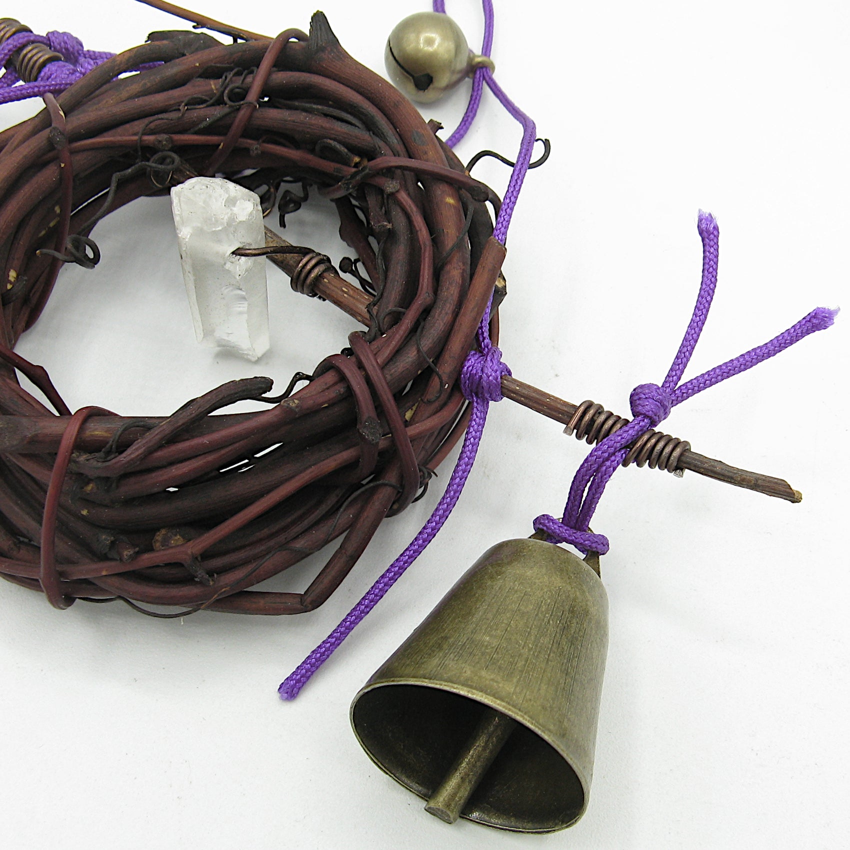 Witch's Bell Twig Wreath Quartz Point Purple Cord Handcrafted