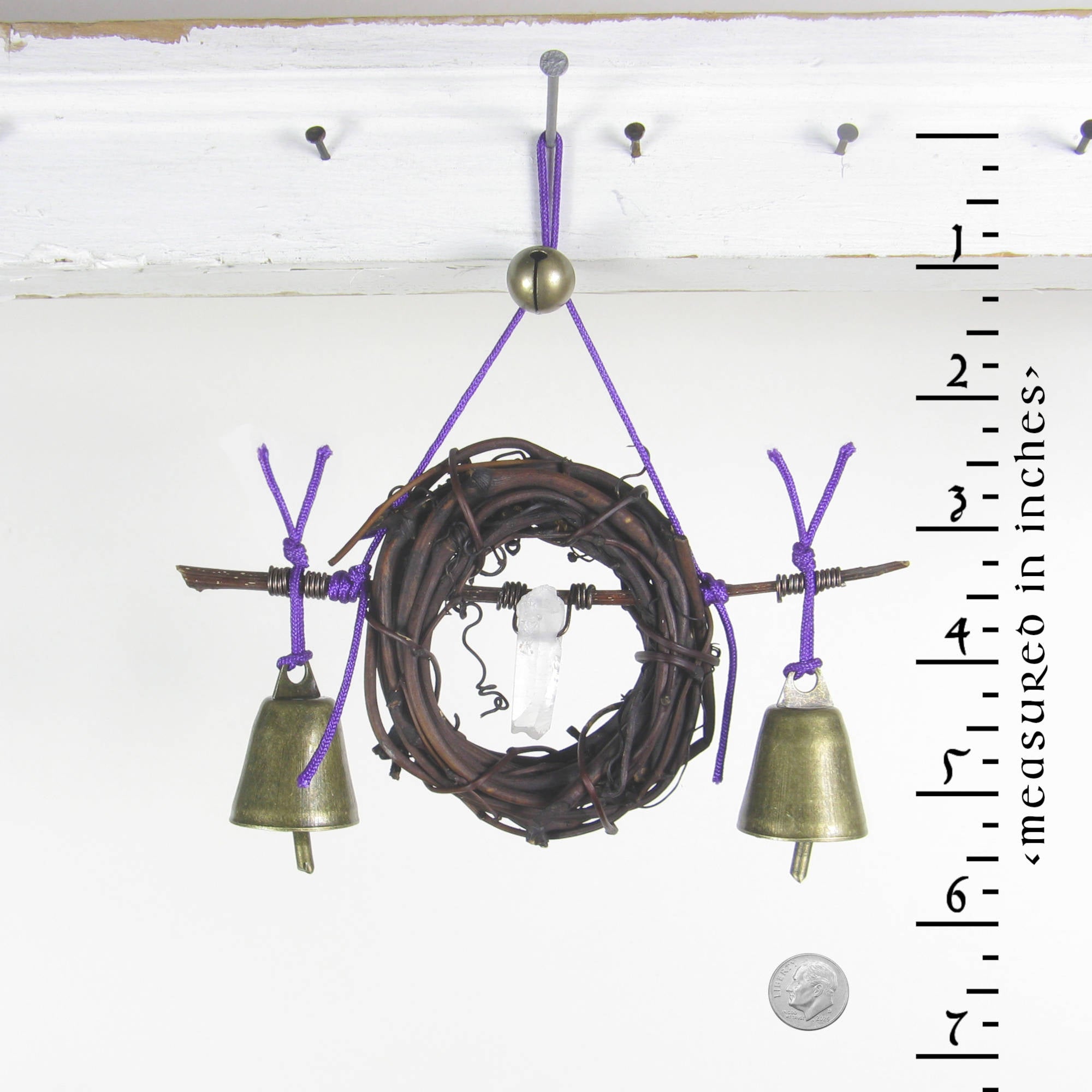 Witch's Bell Twig Wreath Quartz Point Purple Cord Handcrafted
