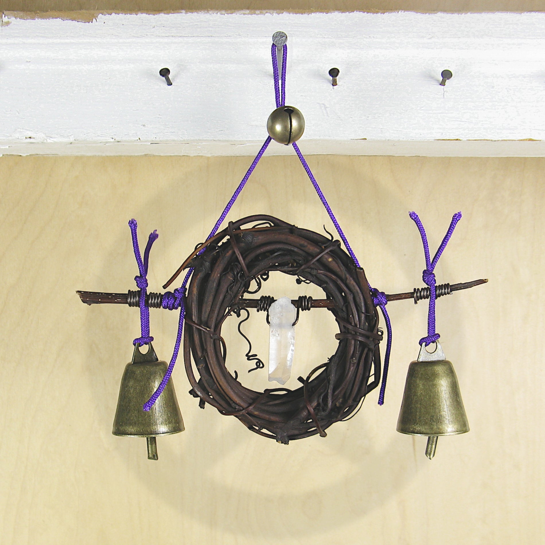 Witch's Bell Twig Wreath Quartz Point Purple Cord Handcrafted