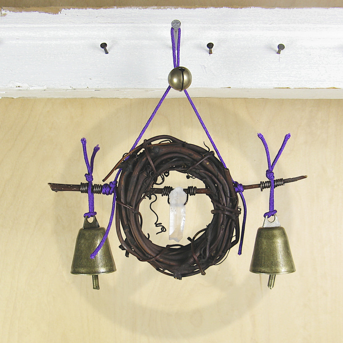 Witch's Bell Twig Wreath Quartz Point Purple Cord Handcrafted