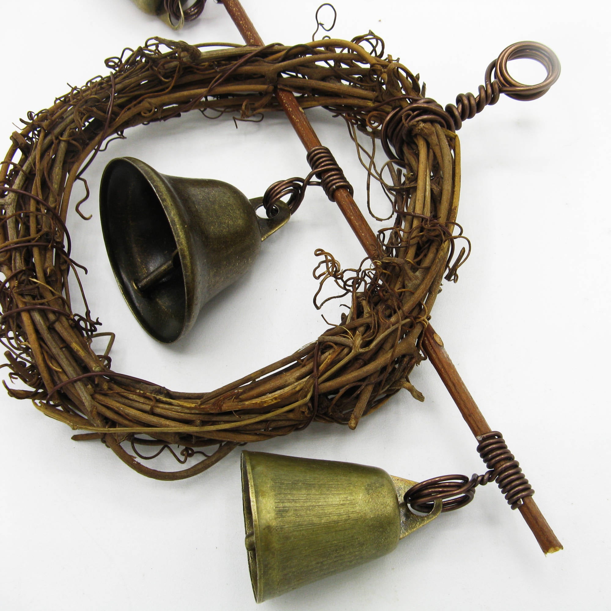 Rustic Witch's Bell Wreath Slender Twig 3 Bells Handmade Pagan Wiccan Cleansing Energy Protection Decoration Sacred Space Altar Nature Primitive Nature Sacred Space | Woot & Hammy