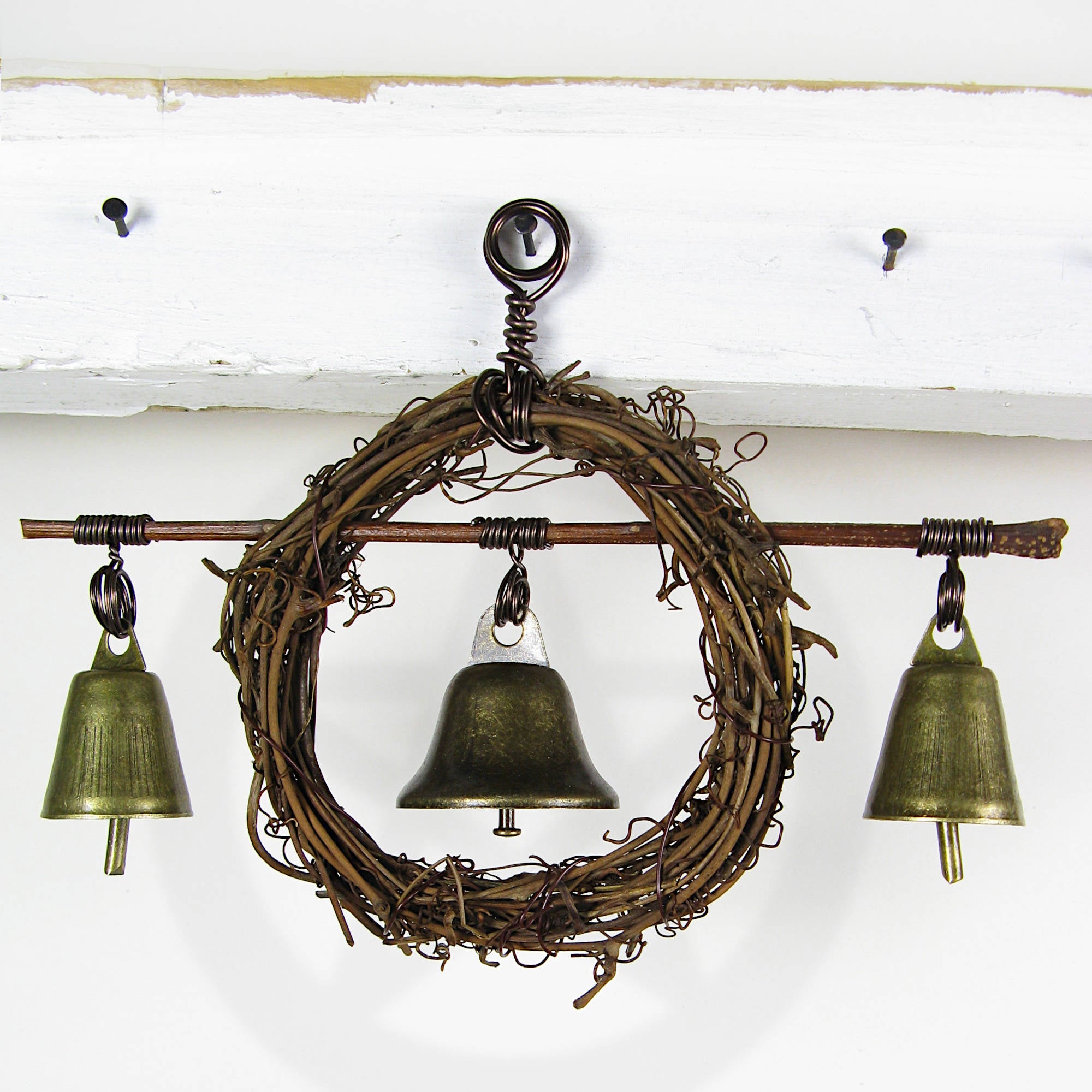 Rustic Witch's Bell Wreath Slender Twig 3 Bells Handmade Pagan Wiccan Cleansing Energy Protection Decoration Sacred Space Altar Nature Primitive Nature Sacred Space | Woot & Hammy