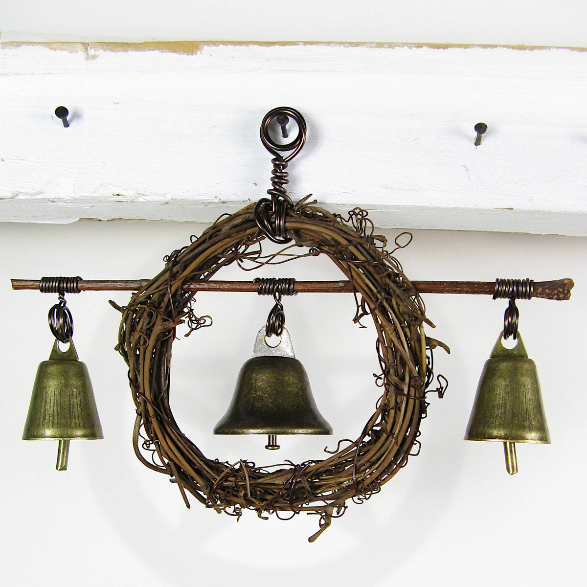 Rustic Witch's Bell Wreath Slender Twig 3 Bells Handmade Pagan Wiccan Cleansing Energy Protection Decoration Sacred Space Altar Nature Primitive Nature Sacred Space | Woot & Hammy