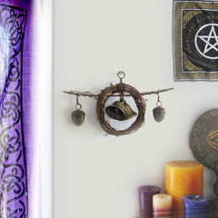 Rustic Witch's Bell Wreath Curved Twig Acorn Bells Handmade Cleansing Protection Pagan Wiccan Decoration Sacred Space Nature Primitive | Woot & Hammy