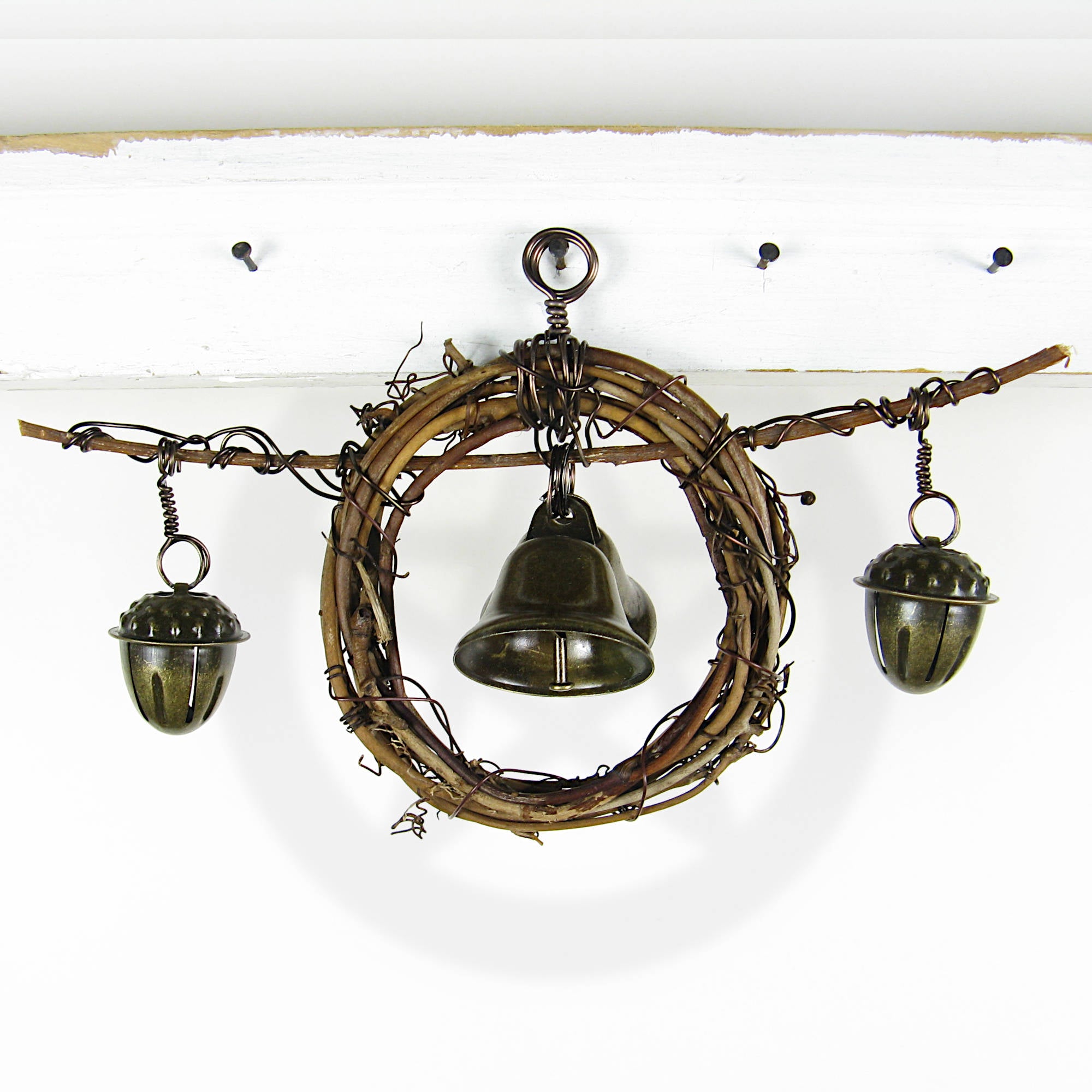 Rustic Witch's Bell Wreath Curved Twig Acorn Bells Handmade Cleansing Protection Pagan Wiccan Decoration Sacred Space Nature Primitive | Woot & Hammy