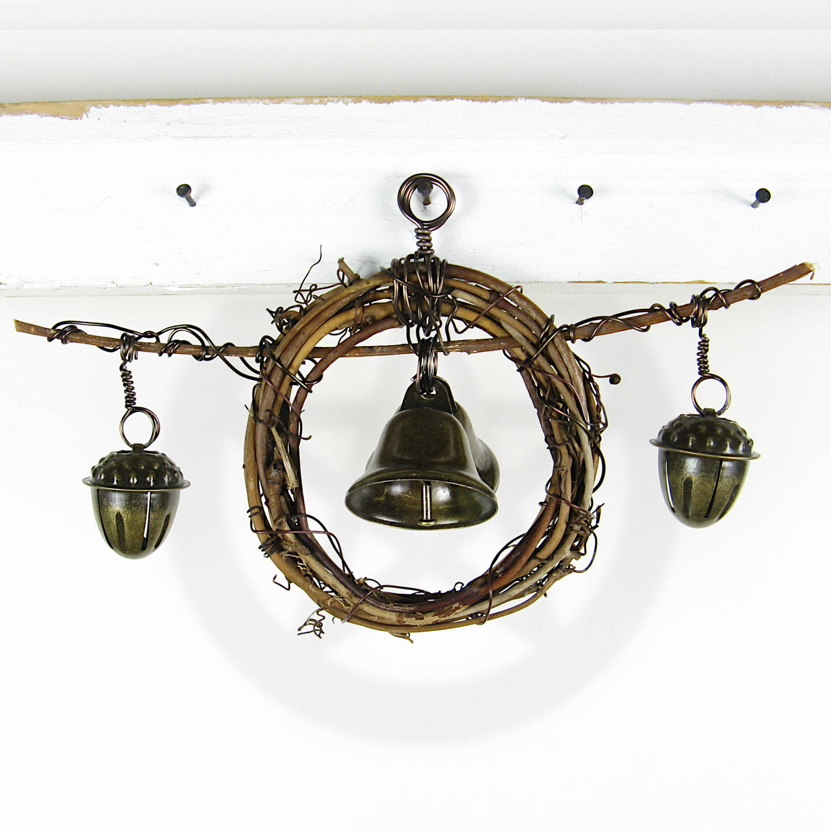 Rustic Witch's Bell Wreath Curved Twig Acorn Bells Handmade Cleansing Protection Pagan Wiccan Decoration Sacred Space Nature Primitive | Woot & Hammy