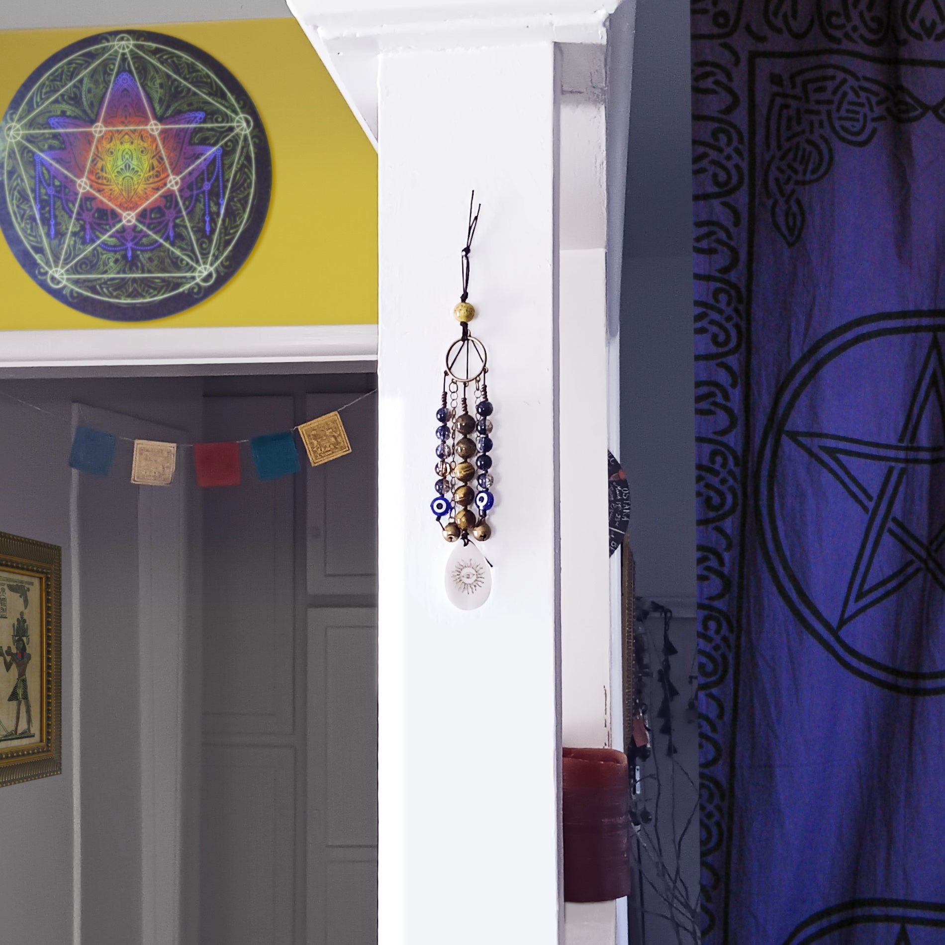 Protective Evil Eye Talisman With Tiger's Eye Beads & Shell