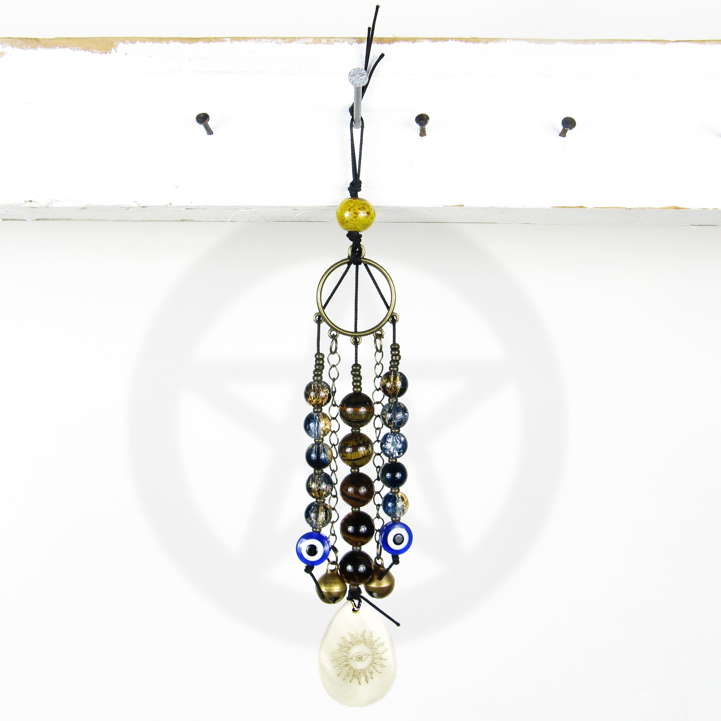 Protective Evil Eye Talisman With Tiger's Eye Beads & Shell