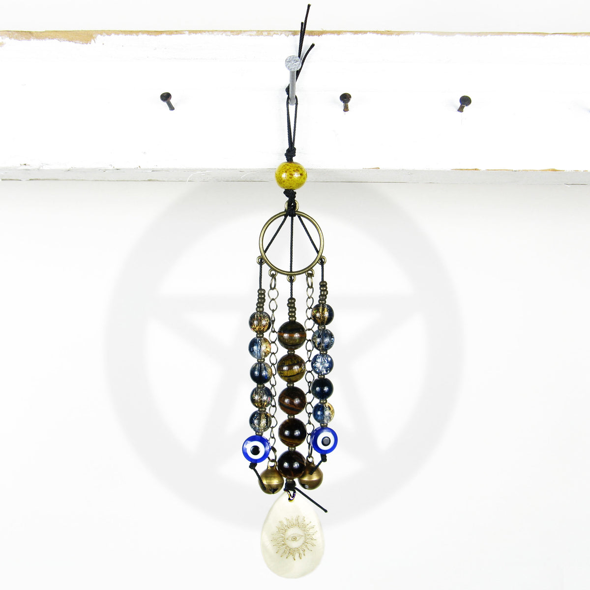 Protective Evil Eye Talisman With Tiger's Eye Beads & Shell