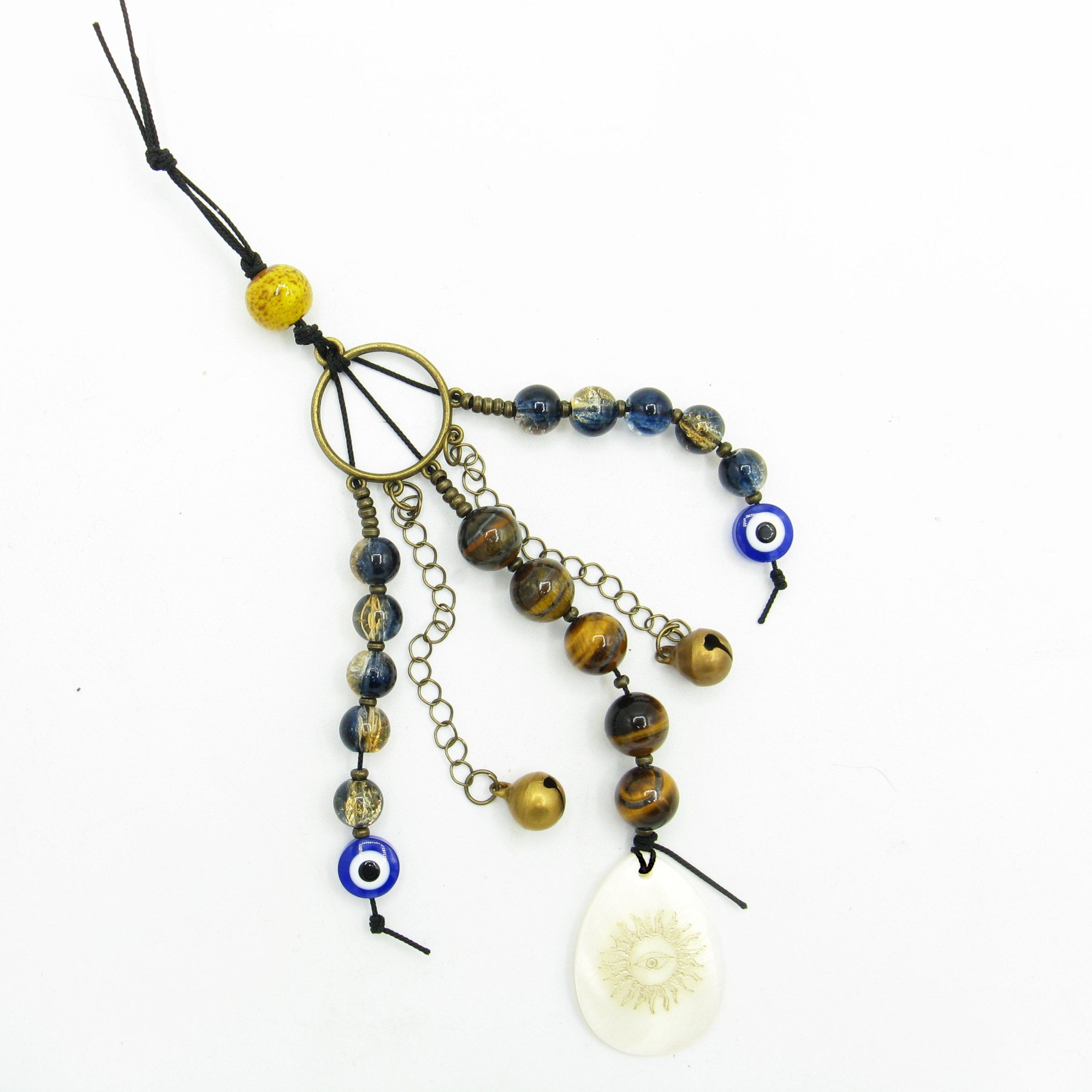 Protective Evil Eye Talisman With Tiger's Eye Beads & Shell