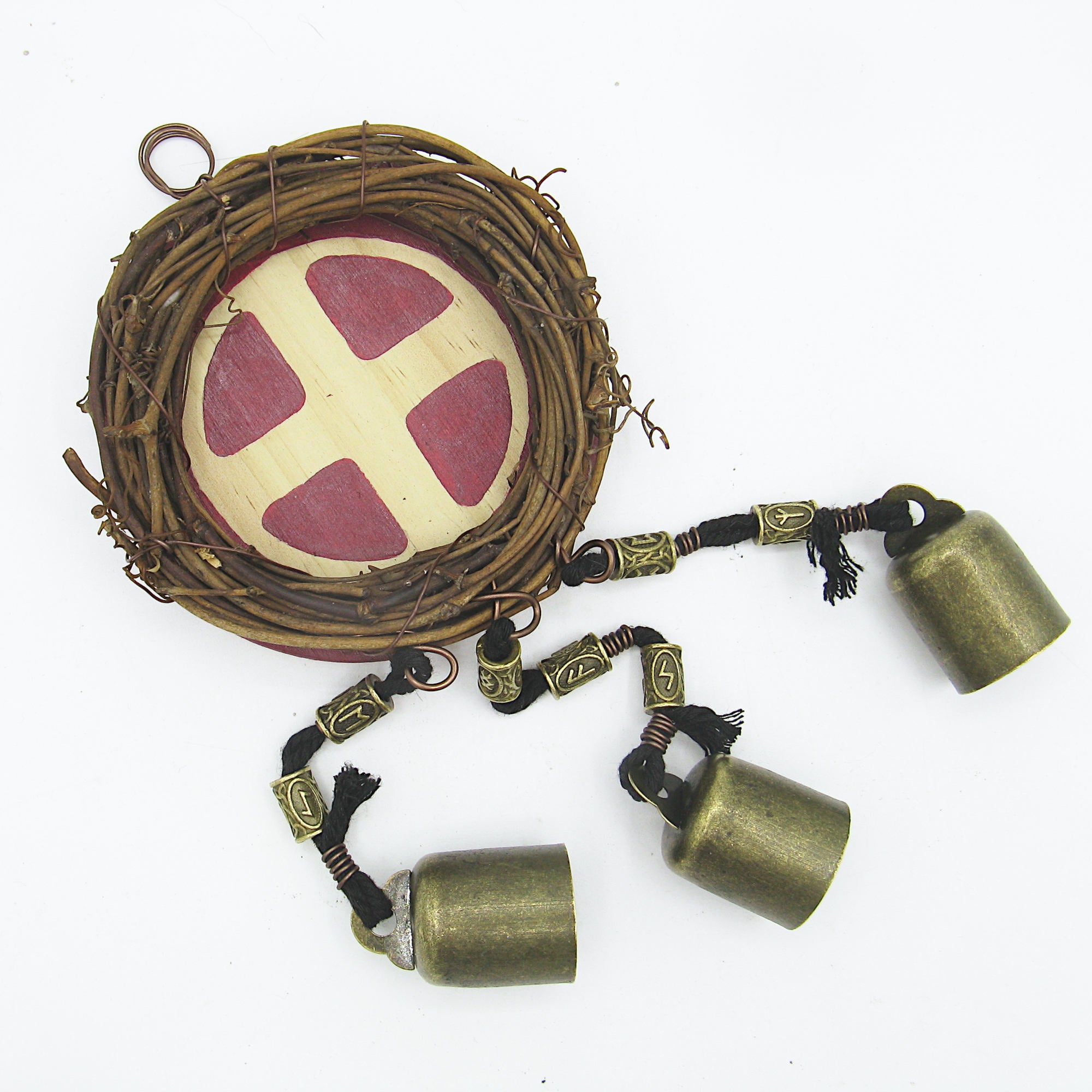 Witch's Bell Wreath Solar Cross Symbol Rune Beads Handcrafted