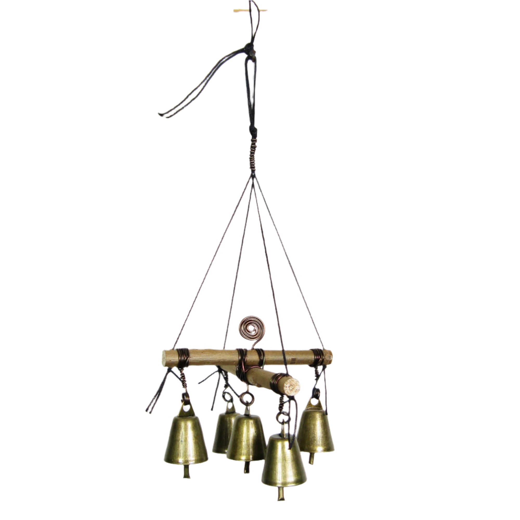 Witch's Hanging Rustic Cross of Twigs w/ Five Bells and Spiral Handmade Pagan | Woot & Hammy