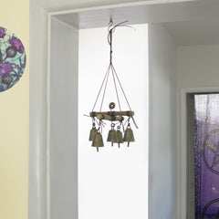 Witch's Hanging Rustic Cross of Twigs w/ Five Bells and Spiral Handmade Pagan | Woot & Hammy