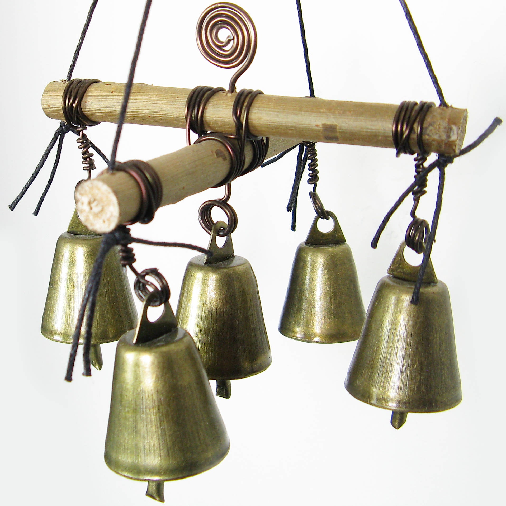 Witch's Hanging Rustic Cross of Twigs w/ Five Bells and Spiral Handmade Pagan | Woot & Hammy