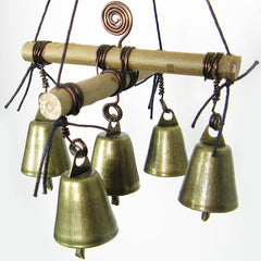Witch's Hanging Rustic Cross of Twigs w/ Five Bells and Spiral Handmade Pagan | Woot & Hammy