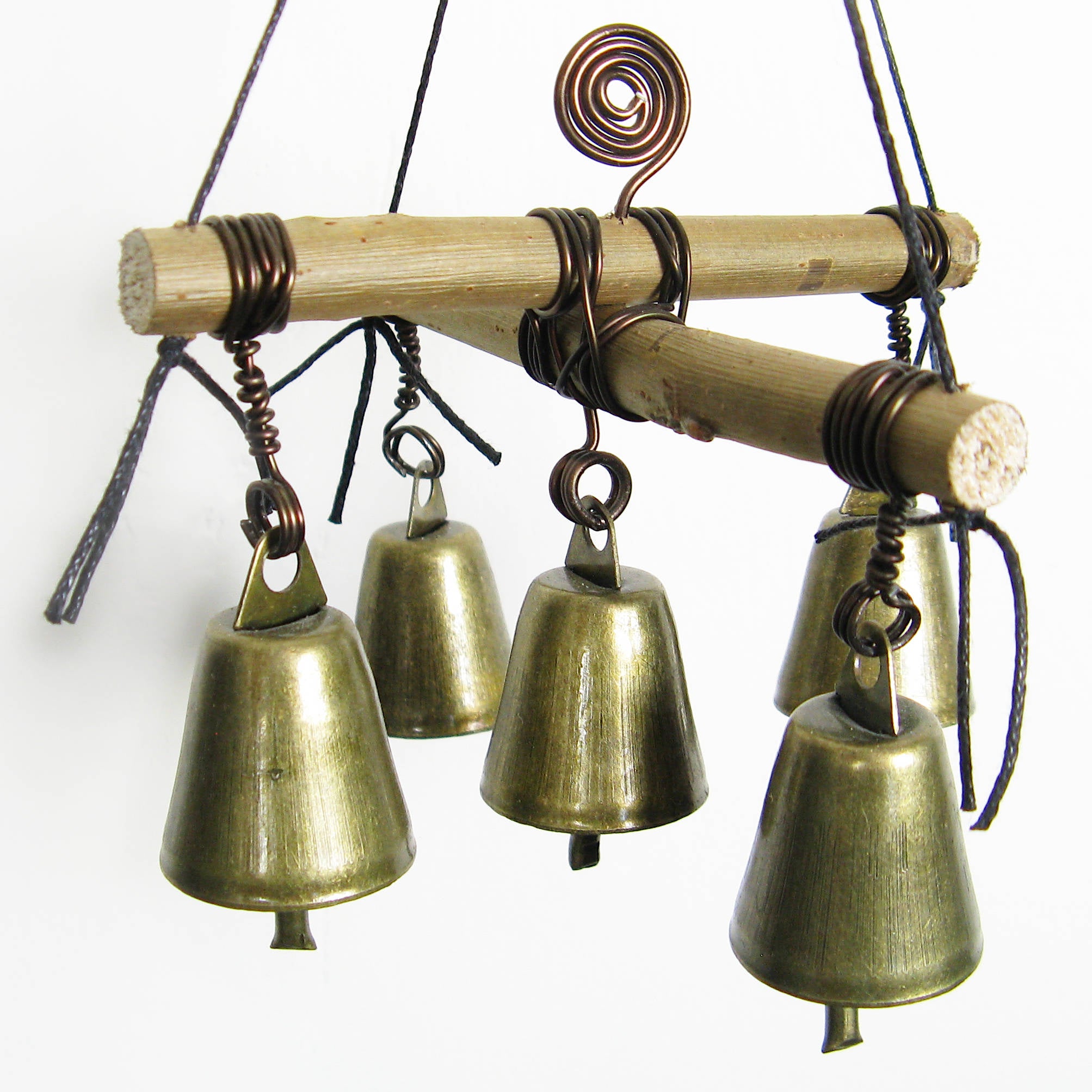 Witch's Hanging Rustic Cross of Twigs w/ Five Bells and Spiral Handmade Pagan | Woot & Hammy