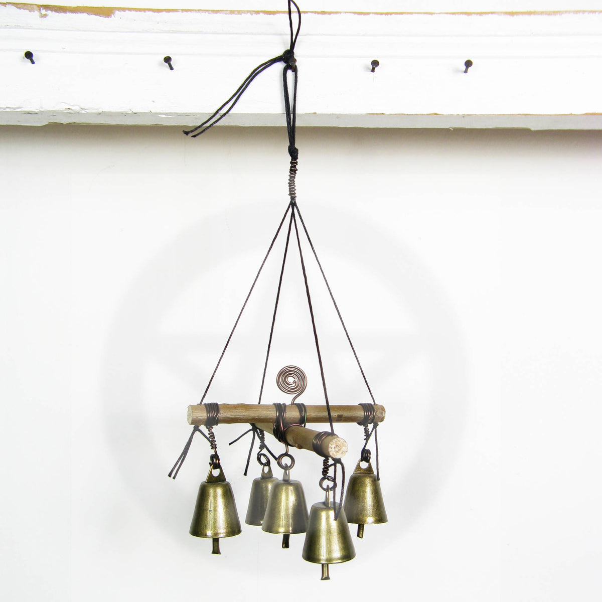 Witch's Hanging Rustic Cross of Twigs w/ Five Bells and Spiral Handmade Pagan | Woot & Hammy