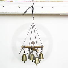 Witch's Hanging Rustic Cross of Twigs w/ Five Bells and Spiral Handmade Pagan | Woot & Hammy