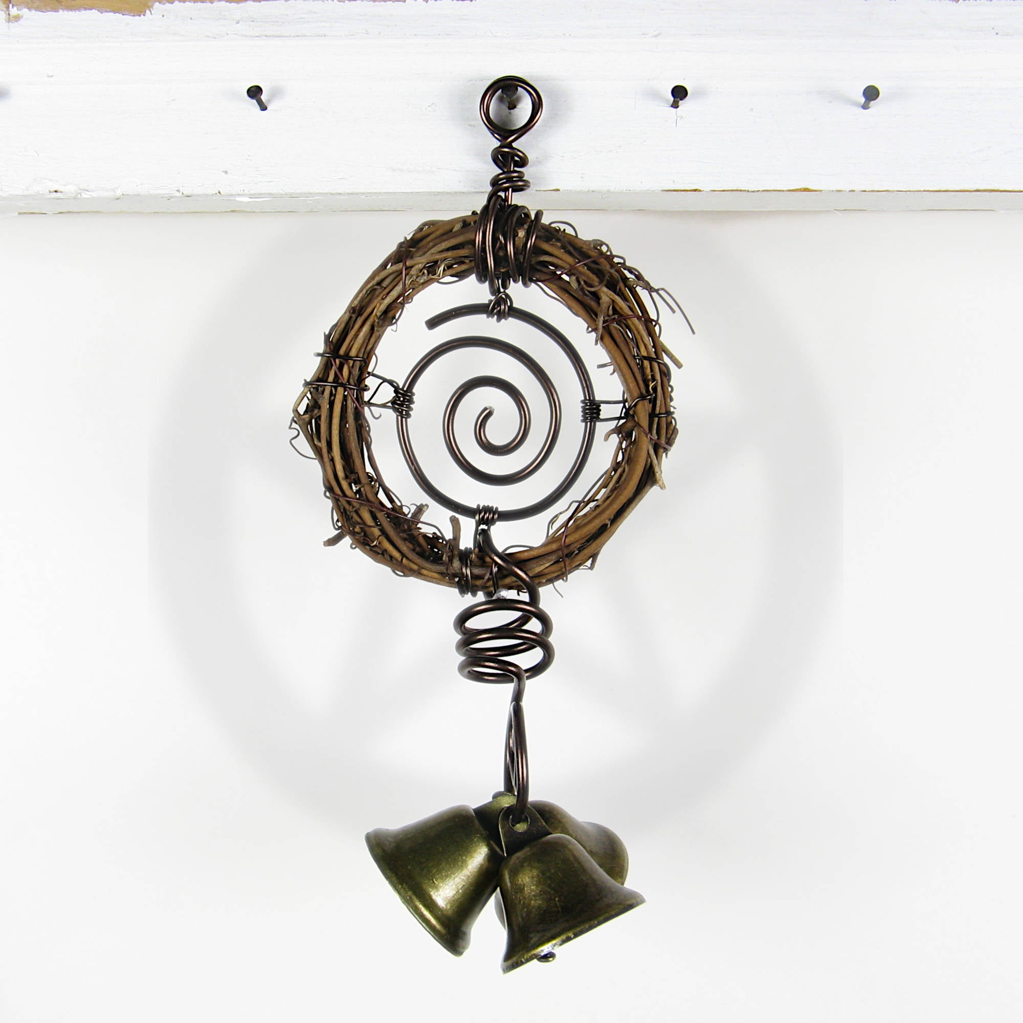 Rustic Witch's Bell Small Wreath 3 Spirals 3 Bells - Handmade - Cleansing Protection Pagan Wiccan Decoration Sacred Space Nature Primitive | Woot & Hammy