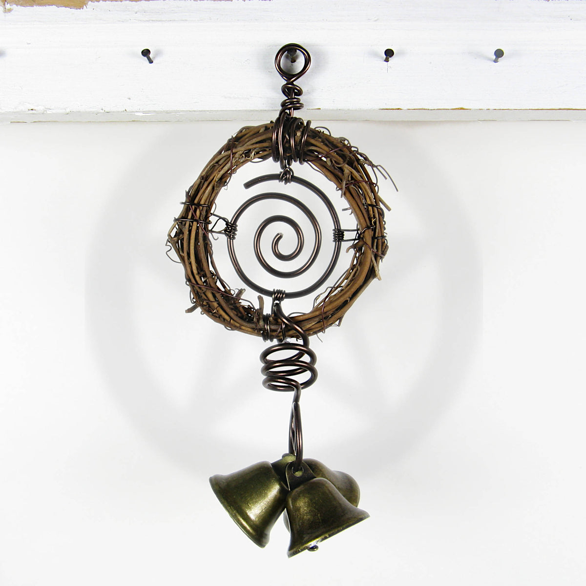 Rustic Witch's Bell Small Wreath 3 Spirals 3 Bells - Handmade - Cleansing Protection Pagan Wiccan Decoration Sacred Space Nature Primitive | Woot & Hammy