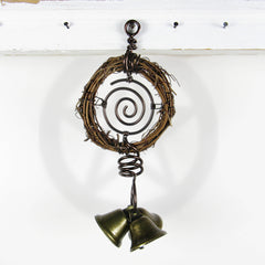 Rustic Witch's Bell Small Wreath 3 Spirals 3 Bells - Handmade - Cleansing Protection Pagan Wiccan Decoration Sacred Space Nature Primitive | Woot & Hammy