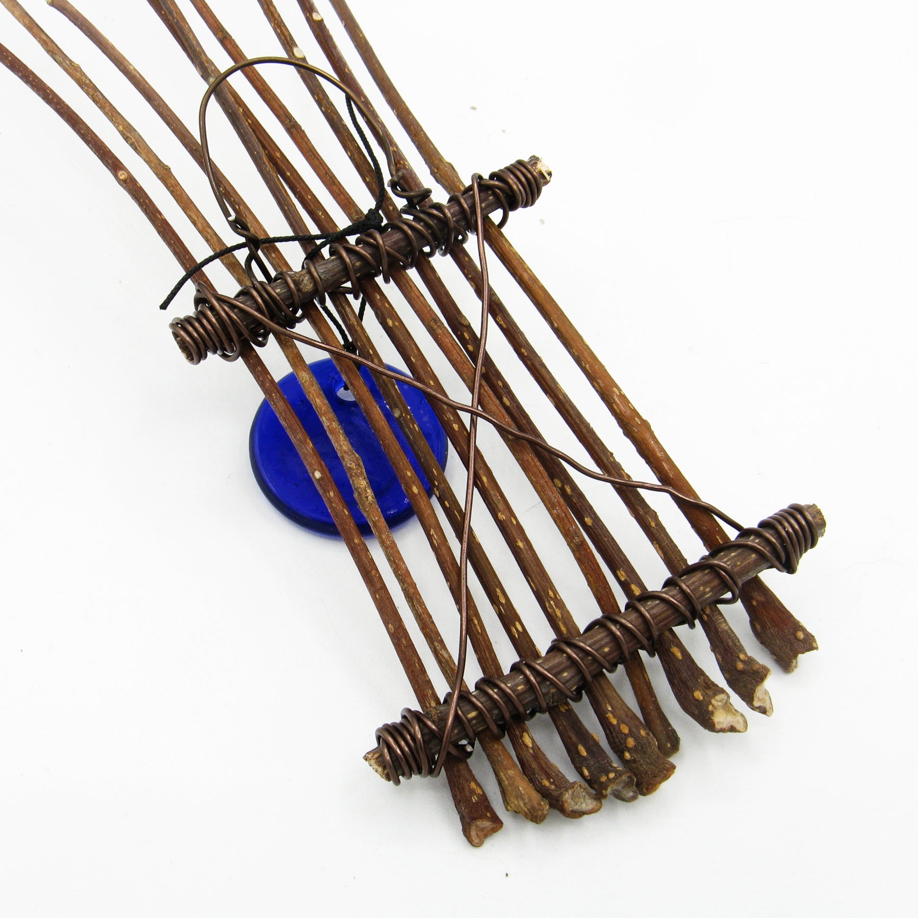 Wall Hanging with Blue Glass Evil Eye and Long Thin Twigs Handcrafted Energy Cleansing Rustic Primitive Wiccan Pagan | Woot & Hammy
