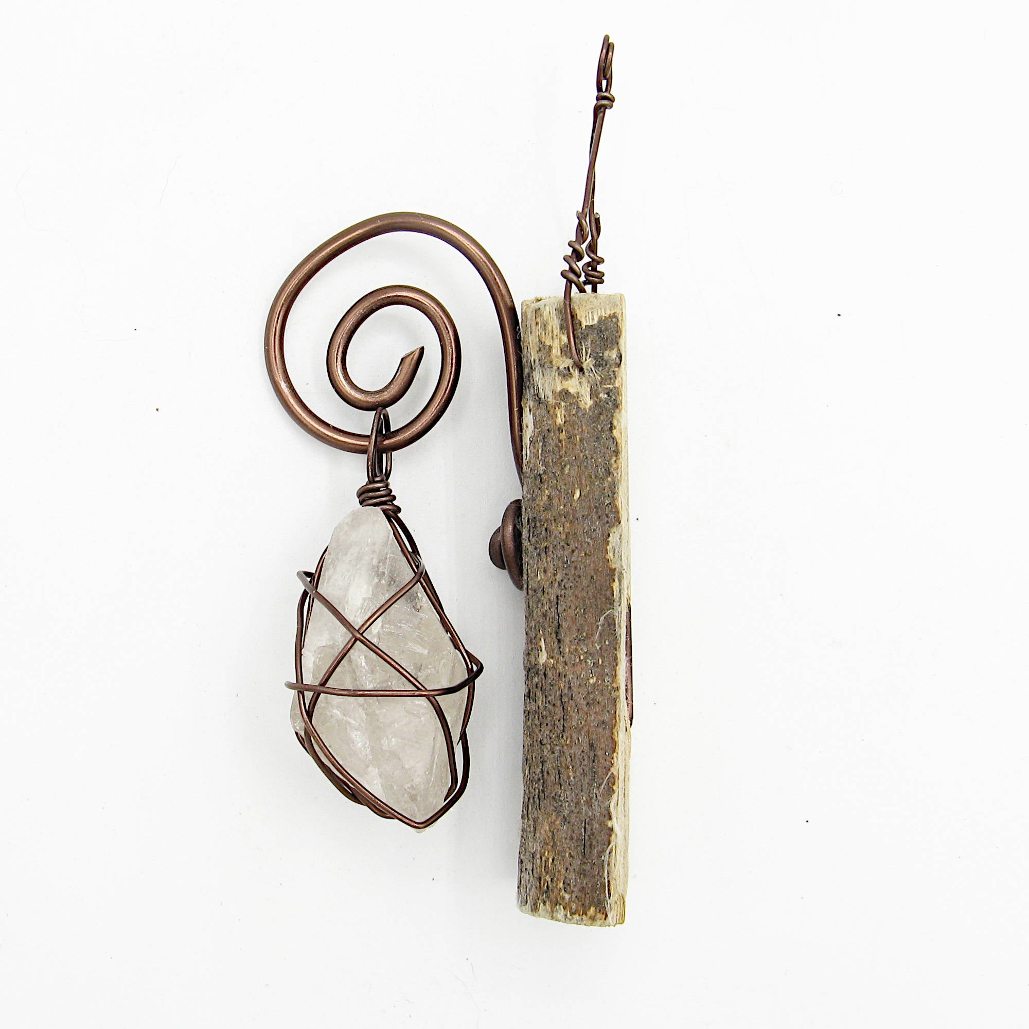 Wall Hanging Weathered Branch with Wire-Wrapped Raw Quartz Handcrafted Pagan Wiccan Spiritual Healing Rustic Primitive Nature Sacred Space Witchy Gift Alternative Decor  | Woot & Hammy