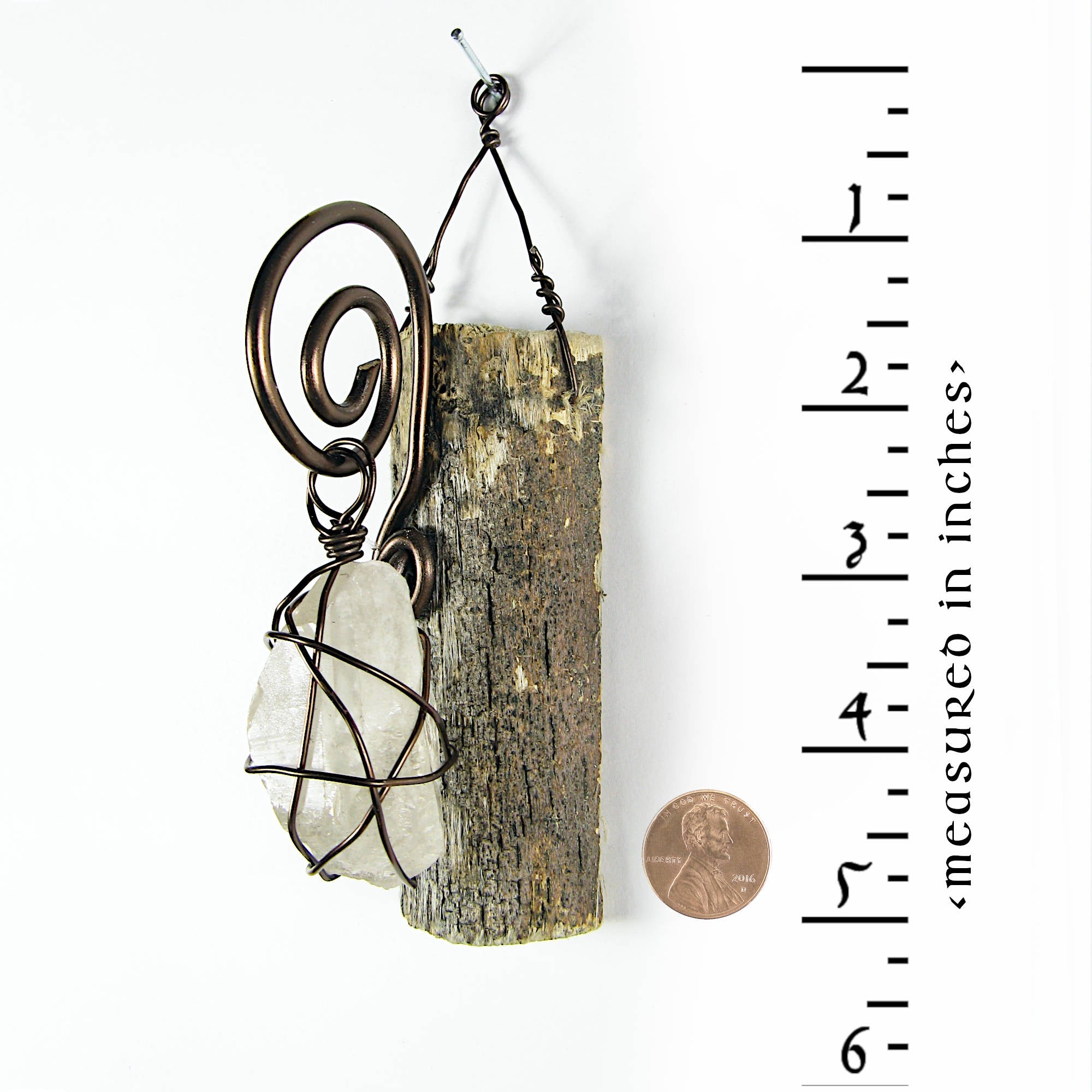 Wall Hanging Weathered Branch with Wire-Wrapped Raw Quartz Handcrafted Pagan Wiccan Spiritual Healing Rustic Primitive Nature Sacred Space Witchy Gift Alternative Decor  | Woot & Hammy