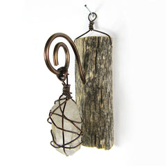 Wall Hanging Weathered Branch with Wire-Wrapped Raw Quartz - Handcrafted - Pagan Wiccan Spiritual Protection Rustic Primitive Nature Sacred Space Witchy Gift Decor Handmade | Woot & Hammy