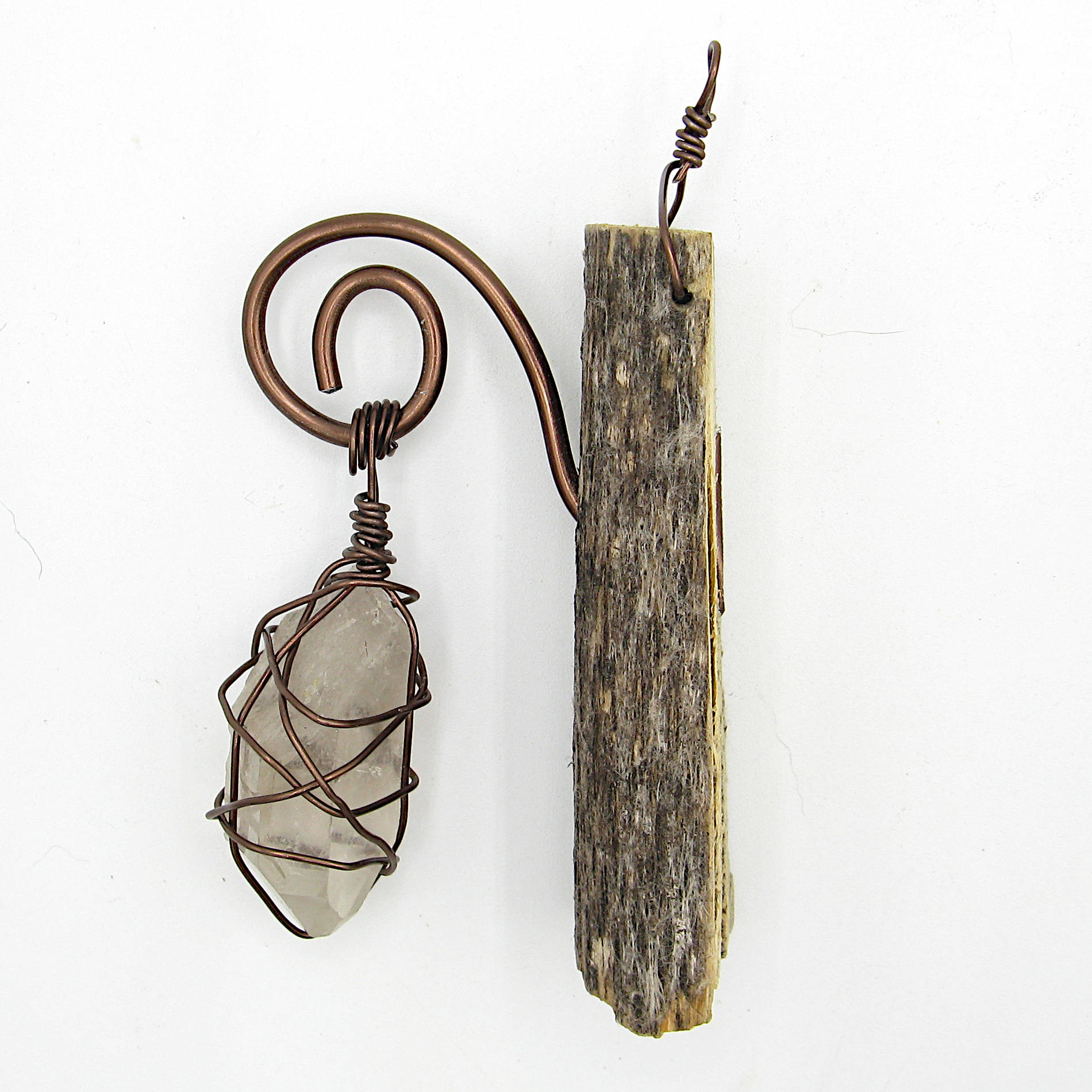 Wall Hanging Weathered Branch with Wire-Wrapped Raw Quartz - Handcrafted - Pagan Wiccan Spiritual Protection Rustic Primitive Nature Sacred Space Witchy Gift Decor Handmade | Woot & Hammy