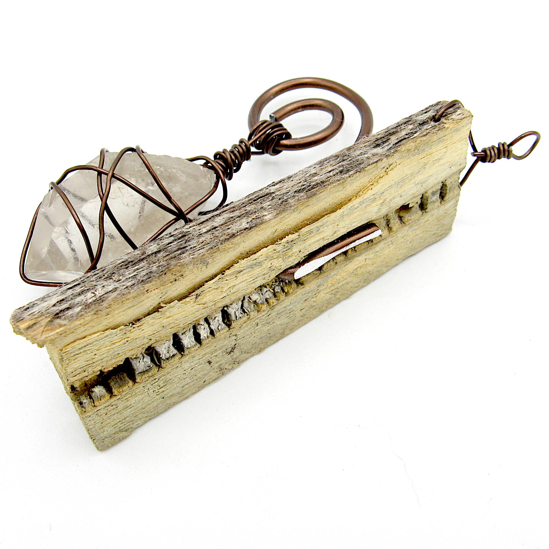 Wall Hanging Weathered Branch with Wire-Wrapped Raw Quartz - Handcrafted - Pagan Wiccan Spiritual Protection Rustic Primitive Nature Sacred Space Witchy Gift Decor Handmade | Woot & Hammy