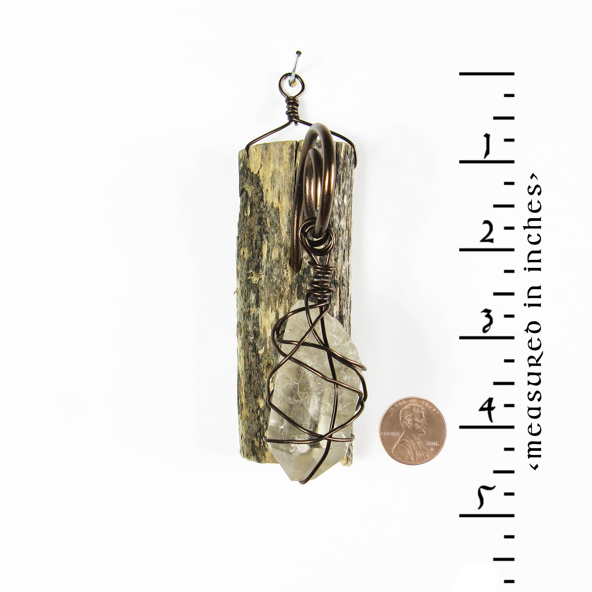 Wall Hanging Weathered Branch with Wire-Wrapped Raw Quartz - Handcrafted - Pagan Wiccan Spiritual Protection Rustic Primitive Nature Sacred Space Witchy Gift Decor Handmade | Woot & Hammy