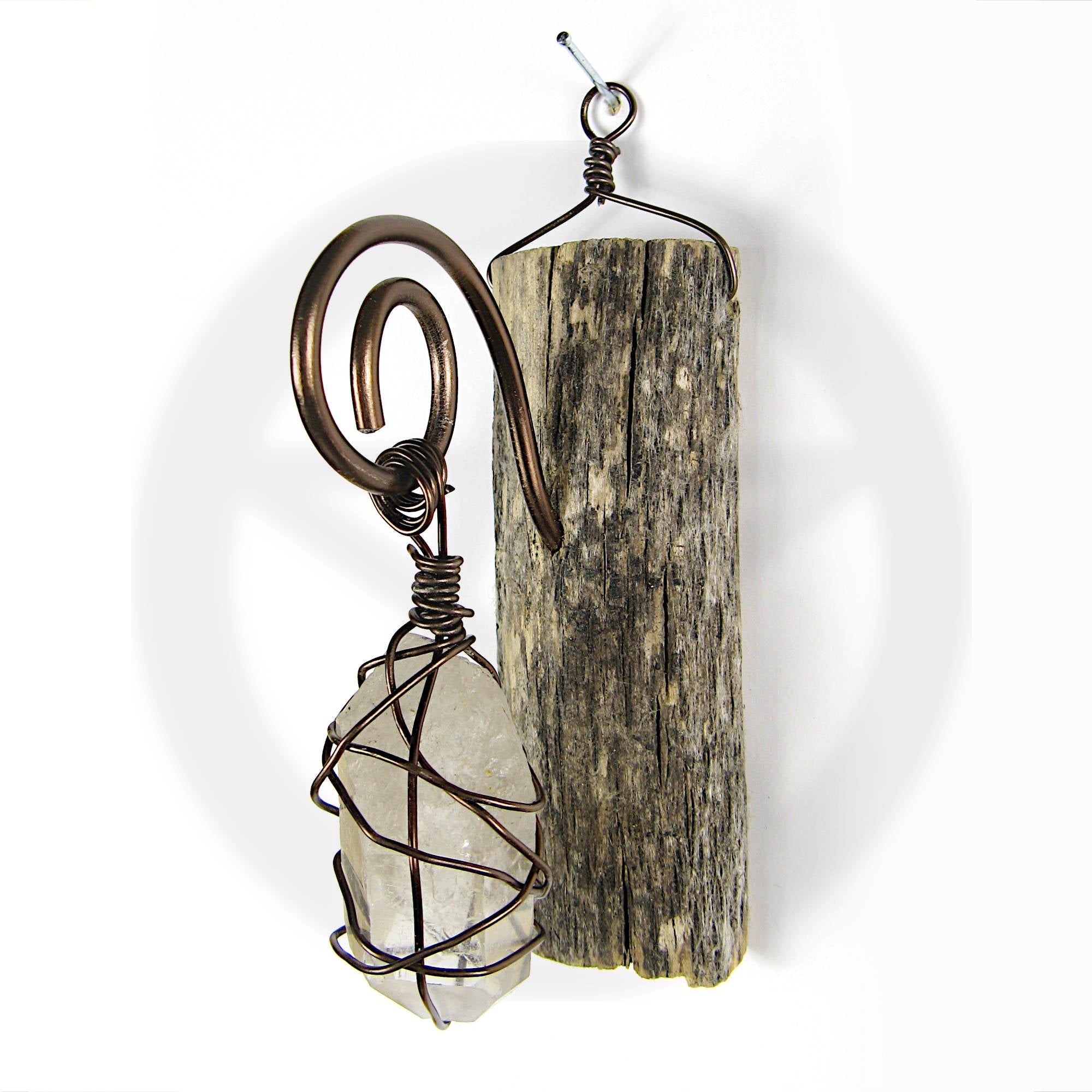 Wall Hanging Weathered Branch with Wire-Wrapped Raw Quartz - Handcrafted - Pagan Wiccan Spiritual Protection Rustic Primitive Nature Sacred Space Witchy Gift Decor Handmade | Woot & Hammy