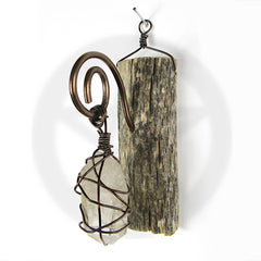 Wall Hanging Weathered Branch with Wire-Wrapped Raw Quartz - Handcrafted - Pagan Wiccan Spiritual Protection Rustic Primitive Nature Sacred Space Witchy Gift Decor Handmade | Woot & Hammy
