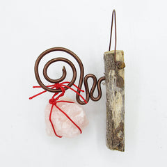 Wall Hanging Weathered Branch with Rose Quartz and Spiral Bracket Handcrafted Pagan Wiccan Spiritual Healing Rustic Primitive Nature Sacred Space Witchy Gift Alternative Decor | Woot & Hammy