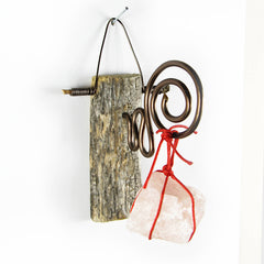 Wall Hanging Weathered Branch with Rose Quartz and Spiral Bracket Handcrafted Pagan Wiccan Spiritual Healing Rustic Primitive Nature Sacred Space Witchy Gift Alternative Decor | Woot & Hammy