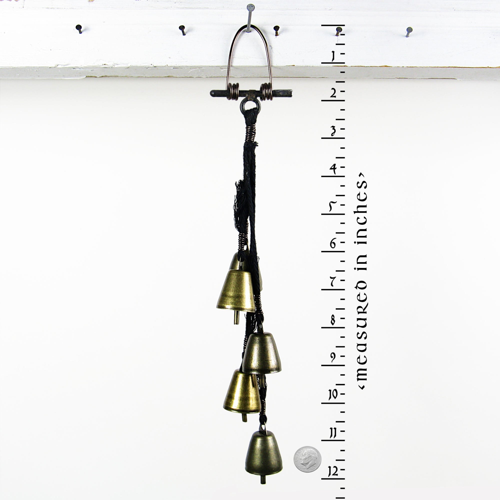 Five Tapered Witch's Bells Black Twine Handcrafted Energy-Cleansing