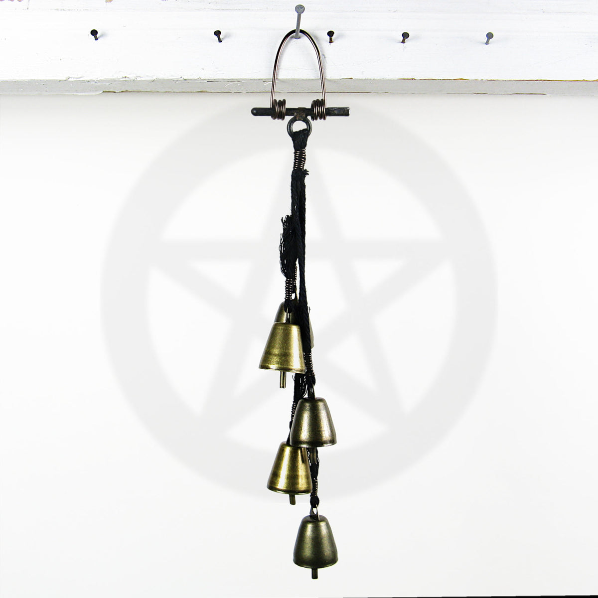 Five Tapered Witch's Bells Black Twine Handcrafted Energy-Cleansing