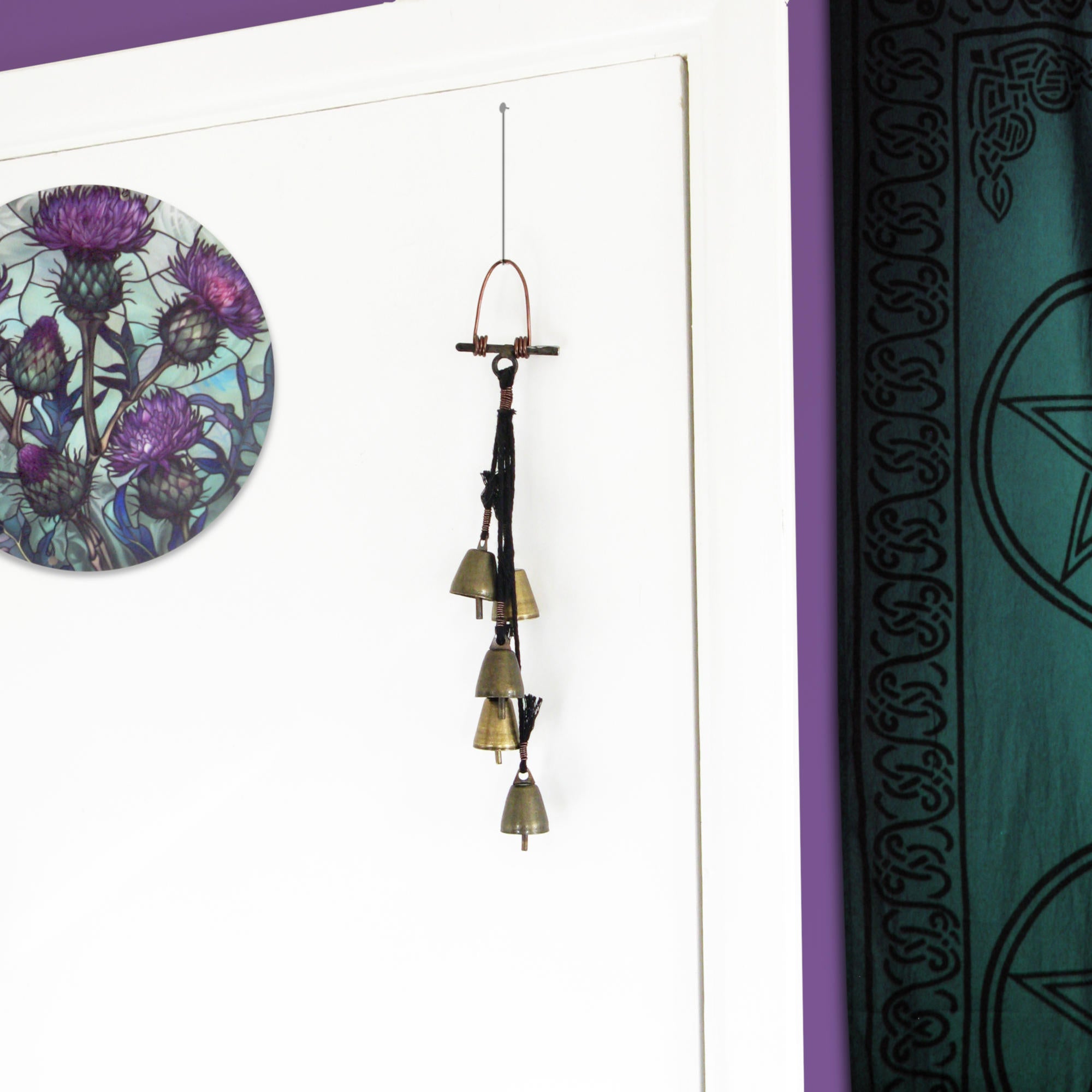 Five Tapered Witch's Bells Black Twine Handcrafted Energy-Cleansing