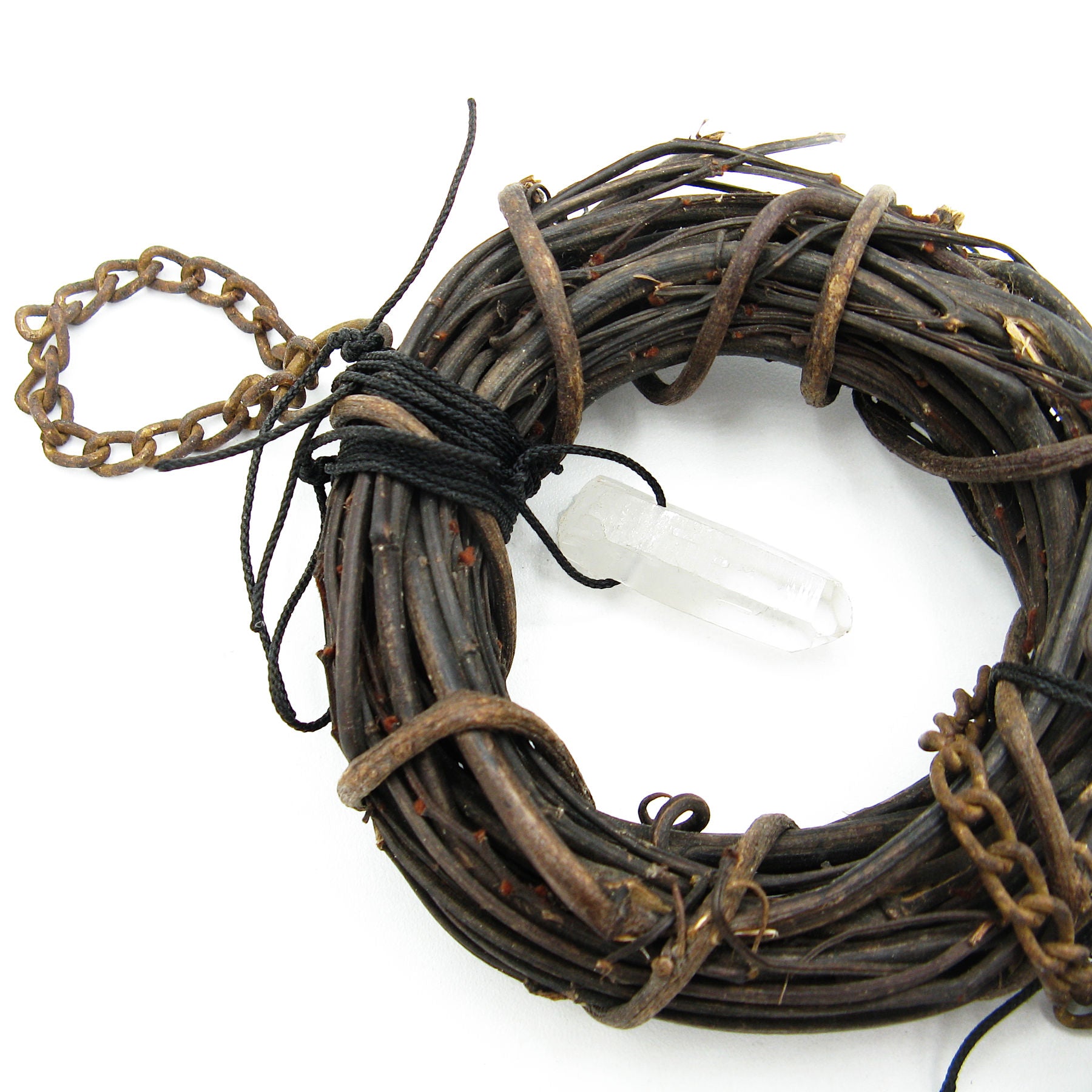 Hanging Witch's Bell Wreath Quartz Rusty Bell Chain Handcrafted Wiccan Protection