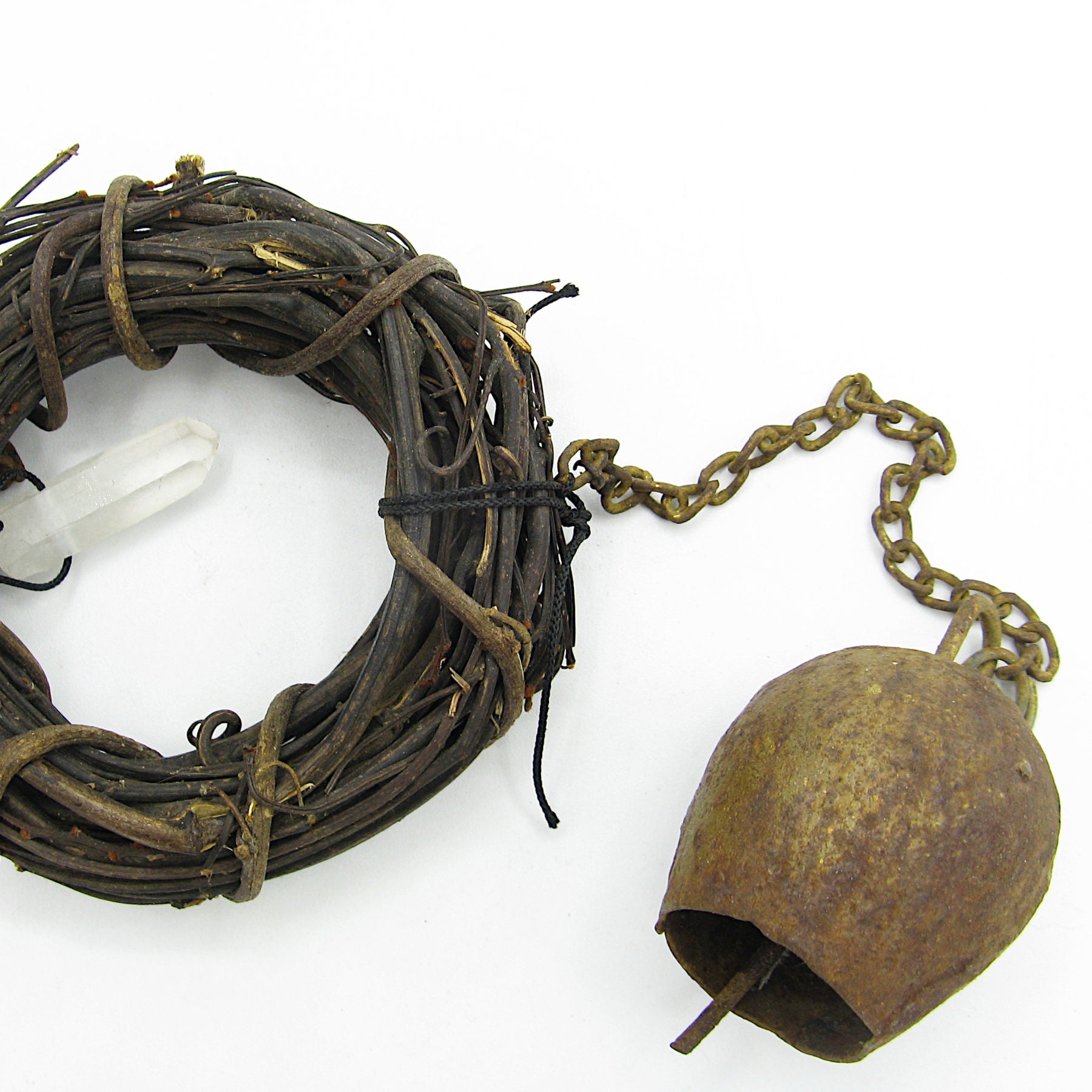 Hanging Witch's Bell Wreath Quartz Rusty Bell Chain Handcrafted Wiccan Protection