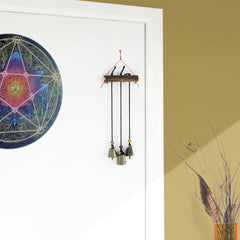 Three Witch's Bells On Long Black Cords Hang from Branch Handcrafted