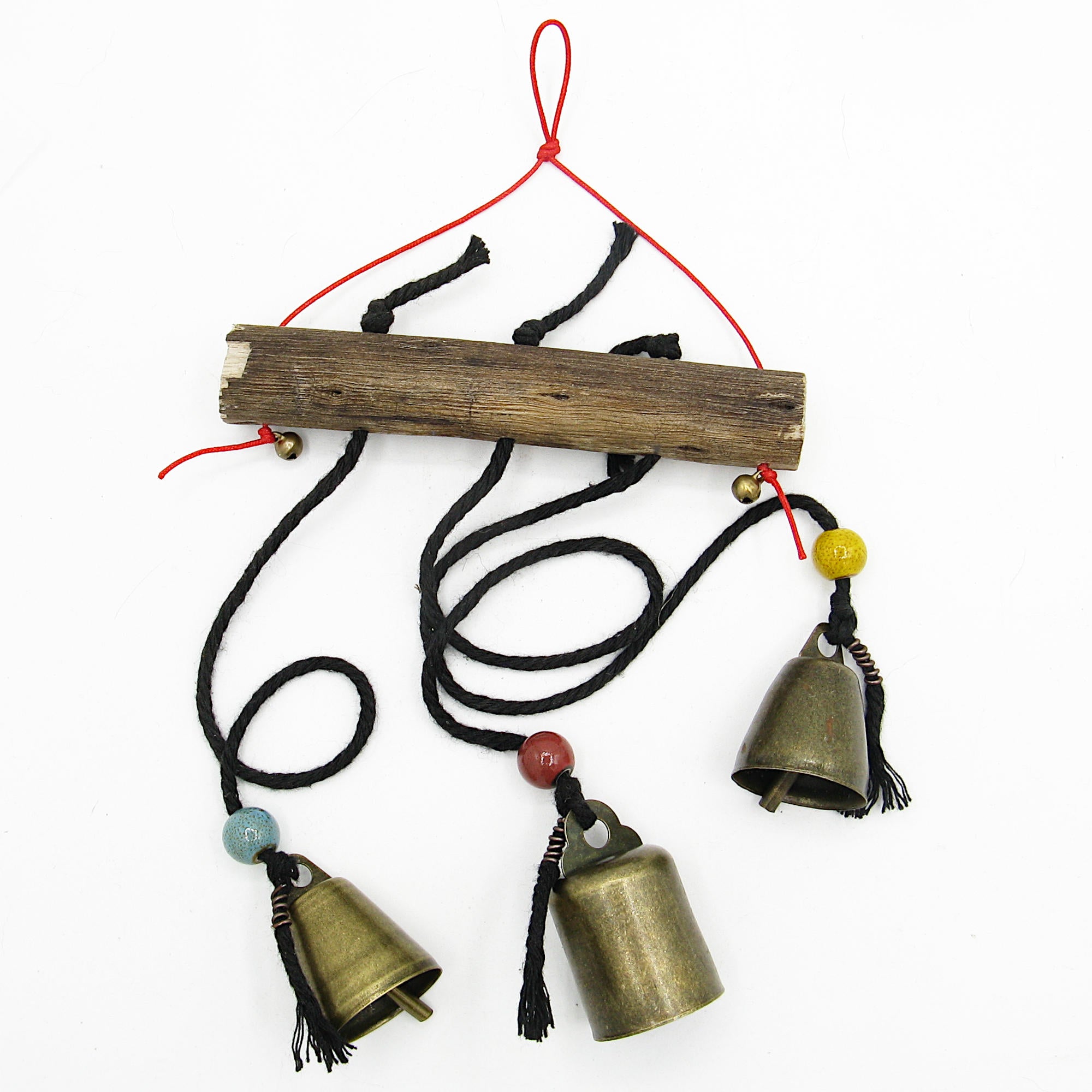 Three Witch's Bells On Long Black Cords Hang from Branch Handcrafted